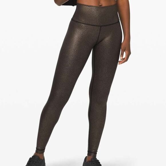Lululemon Wunder Under High-Rise Tight Foil 28" Black Copper Women's Size 2 EUC - Picture 1 of 9
